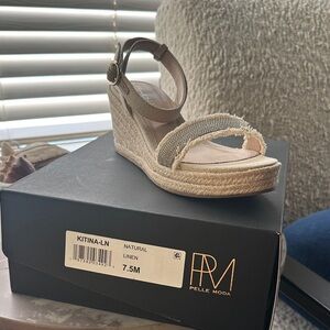 Pelle Moda Natural Linen Wedge Sandals